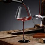 6Wholesale red high stem black round bottom crystal glass 700ML
