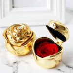 New Gift Flower Bud Rose Gold Single Rose Box Eternal Preserved Roses Jewelry Box for Girls