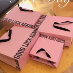 4High Quality Packaging Luxury Flat Bottom Cardboard Paper Pink Gift Bag For Shopping With Letter Printing